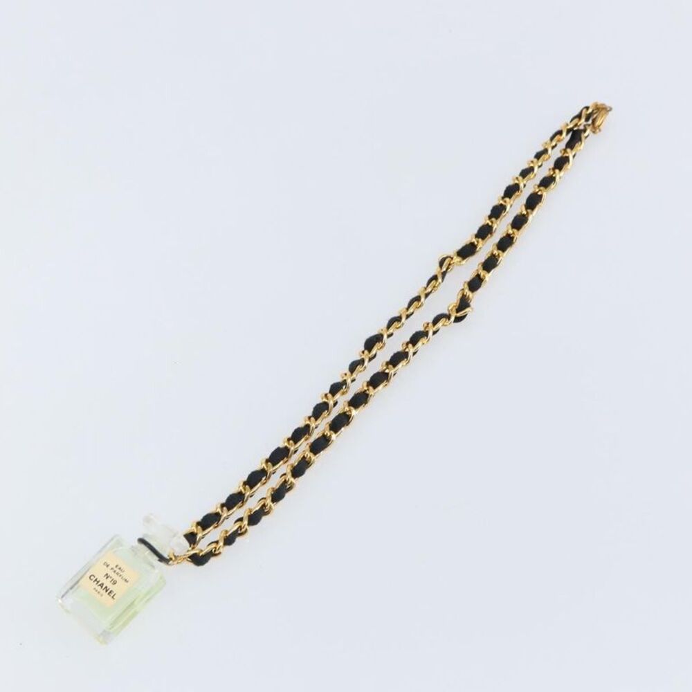 Chanel Cc Perfume Bottle Pendant Chain Long Metal With Leather, Crystals And